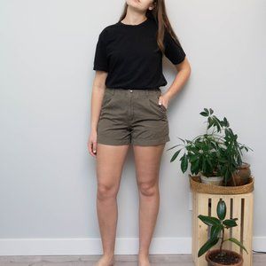 green pleated mid-rise shorts / size 4